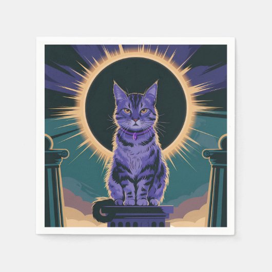 威厳のある日食の下に座っ太陽のている猫 スタンダードカクテルナプキン (正面)