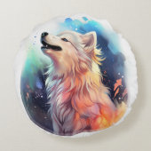 威厳のある毛羽立つ狼ピロー ラウンドクッション (裏面)