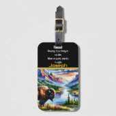 威厳のある水牛の放牧バイザセレネマウンテンレイク ラゲッジタグ (正面縦)