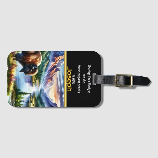 威厳のある水牛の放牧バイザセレネマウンテンレイク ラゲッジタグ (正面横)