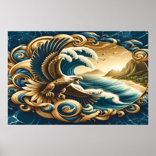 威厳のある水飛んでいるの上の鷲 ポスター (正面)