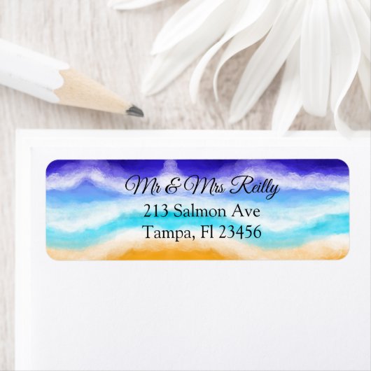 威厳のある海ウェーブブルーとティール（緑がかった色）サンディショア ラベル (インサイチュ)