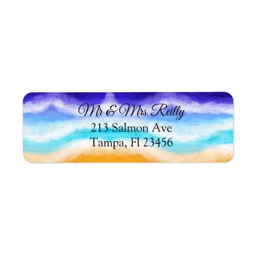 威厳のある海ウェーブブルーとティール（緑がかった色）サンディショア ラベル (正面)