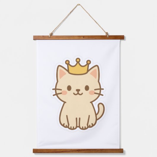 威厳のある王冠の可愛らしい猫 吊り下げ型タペストリー (正面)