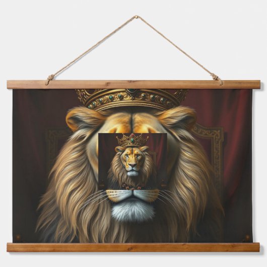 威厳のある王冠タペストリー付きライオン | ジャング王室のルK 吊り下げ型タペストリー (正面)