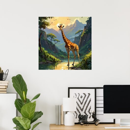 威厳のある自然野生生物の絵を描キリン ポスター (ホームオフィス)