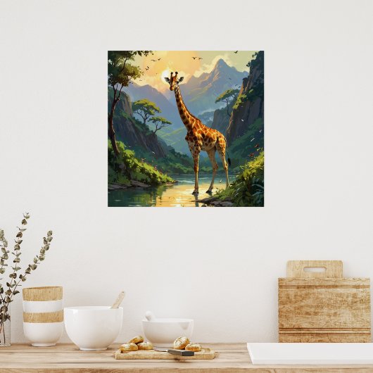威厳のある自然野生生物の絵を描キリン ポスター (キッチン)