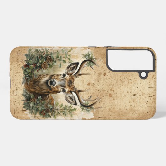 威厳のある角付き鹿〔雄ジカの〕枝角フローラ SAMSUNG GALAXYケース (裏面横)