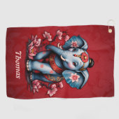 威厳のある象の伝統的日本のスタイル ゴルフタオル (横)