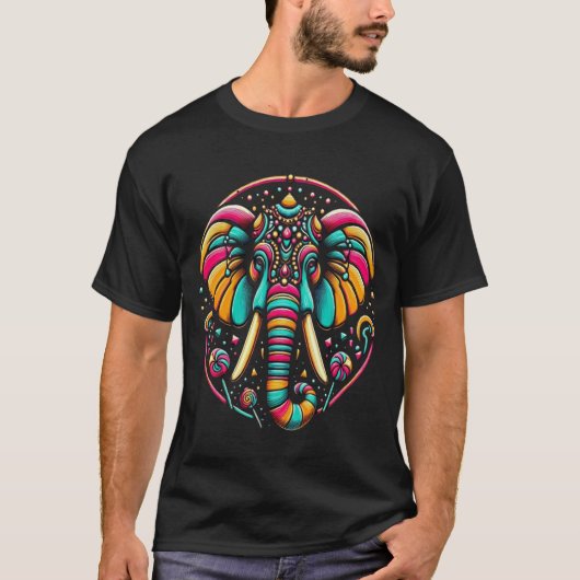 威厳のある象鮮やか絵を描 Tシャツ (正面)