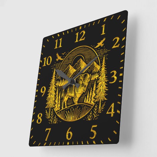 威厳のある金ゴールドバッファロー スクエア壁時計 (傾斜)