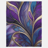 威厳のある開花-深い紫と青の抽象芸術 フリースブランケット (正面)
