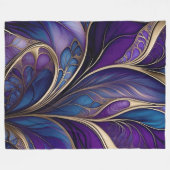 威厳のある開花-深い紫と青の抽象芸術 フリースブランケット (正面(横))