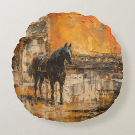 威厳のある馬の抽象芸術 ラウンドクッション