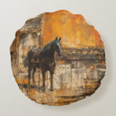 威厳のある馬の抽象芸術 ラウンドクッション (裏面)