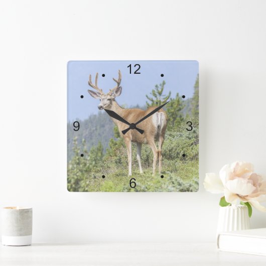 威厳のある鹿 スクエア壁時計 (ホーム)