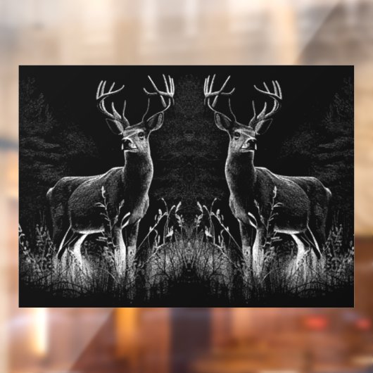 威厳のある鹿in the Wilderness - Black&White Art ウィンドウサイン (シート2)