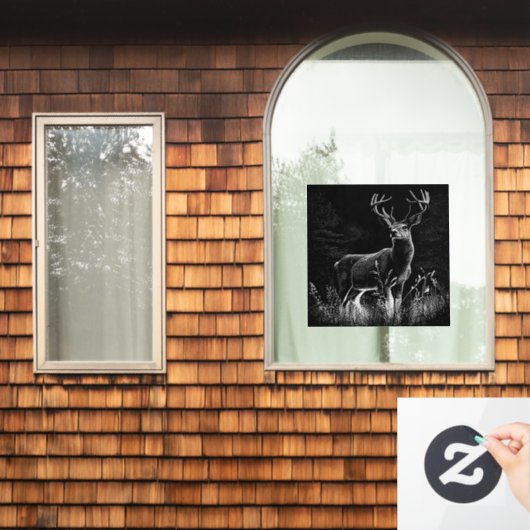 威厳のある鹿in the Wilderness - Black&White Art ウィンドウサイン (ホームウィンドウ)