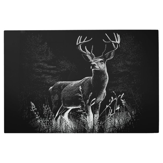 威厳のある鹿in the Wilderness - Black&White Art メタルプリント (正面)