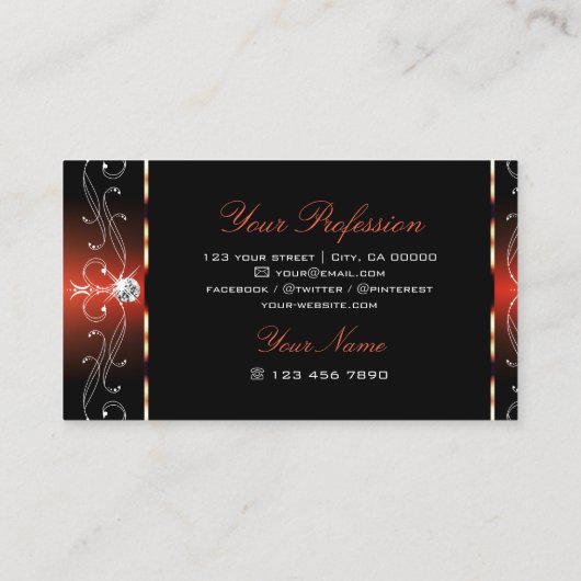 威厳のある黒オレンジレッド華美縁どオーナメント 名刺 (裏面)