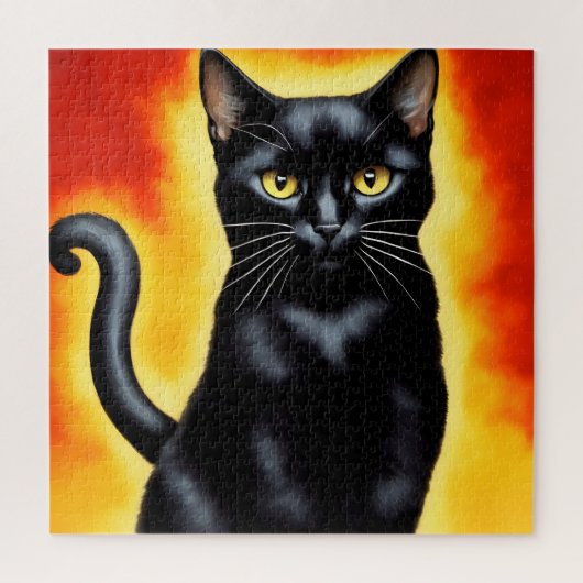 威厳のある黒猫の肖像画 ジグソーパズル (縦)