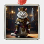 「威厳のある(昆虫)オオカバマダラ、モナーク:ローブをまとった本物の白い猫」 メタルオーナメント (正面)