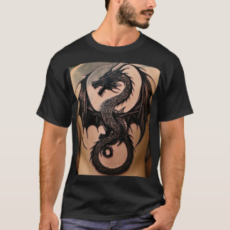 威厳のあるCeltic Dragon:ブラックミニマリストタトゥー Tシャツ
