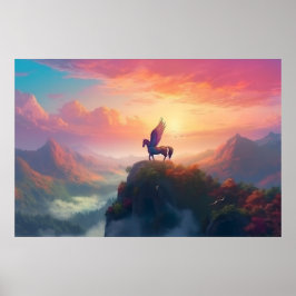威厳のあるPEGASUS in the Mountain at Sunrise ポスター