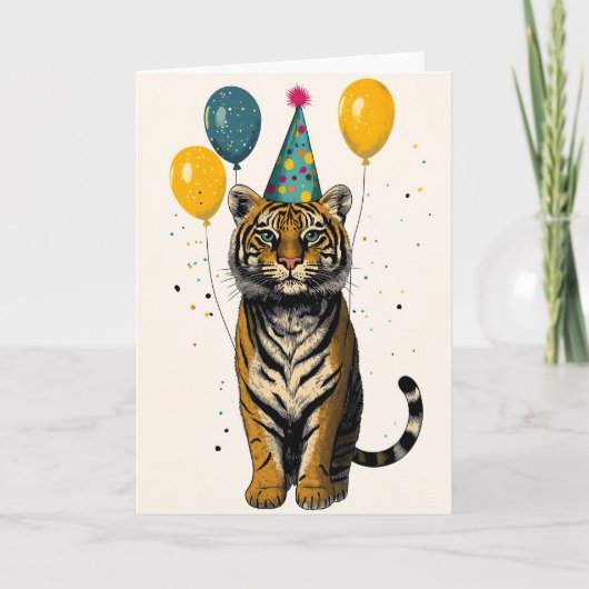 威厳のあるTiger Birthday Party Greeting Card カード (正面)