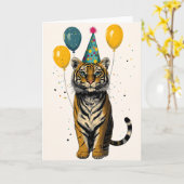 威厳のあるTiger Birthday Party Greeting Card カード (黄色い花)