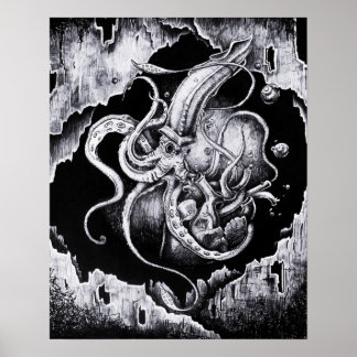 威嚇するイカ ポスター