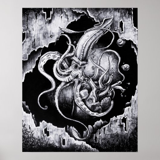 威嚇するイカ ポスター (正面)