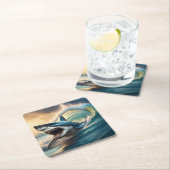 威嚇するサメ スクエアペーパーコースター (インサイチュ)