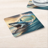 威嚇するサメ スクエアペーパーコースター (アングル)