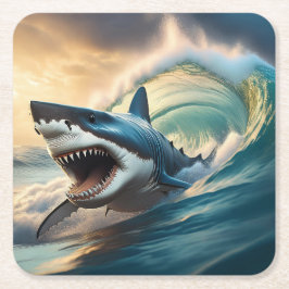 威嚇するサメ スクエアペーパーコースター