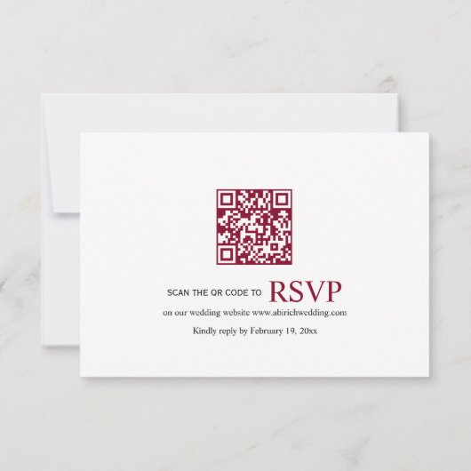 威圧とqrコードを持つブルゴーニュ結婚の紋章 出欠カード (裏面)