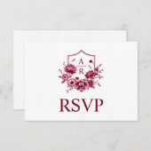 威圧とqrコードを持つブルゴーニュ結婚の紋章 出欠カード (正面/裏面)