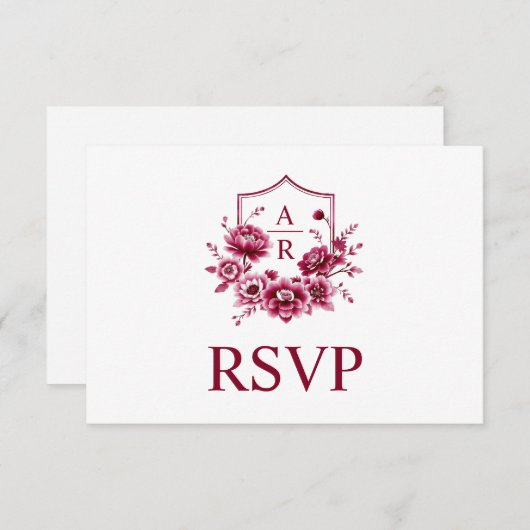 威圧とqrコードを持つブルゴーニュ結婚の紋章 出欠カード (正面/裏面)