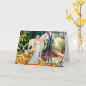 娘およびUnicorneの治療の挨拶状 カード (黄色い花)