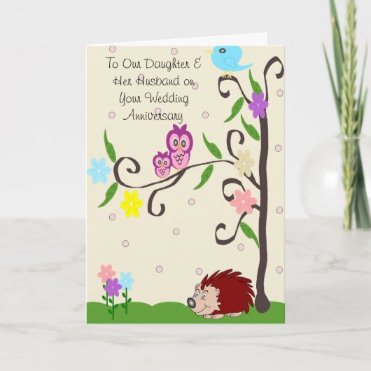 娘さんと旦那さん　結婚記念日おめでとう カード (正面)