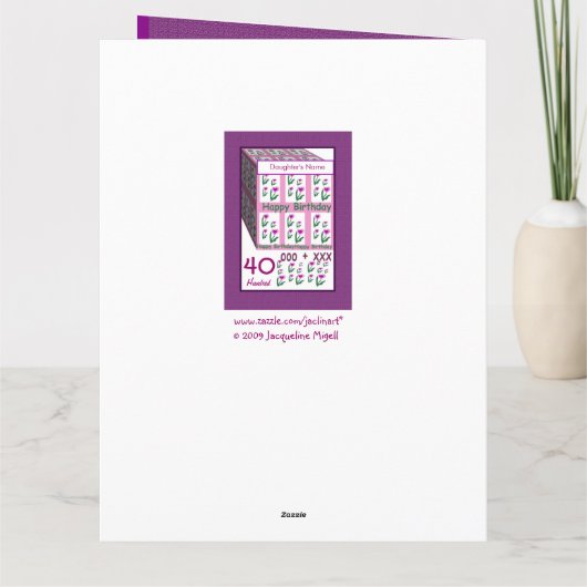 娘さん、40歳の誕生日と花 カード (裏面)