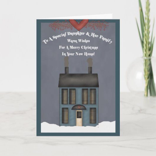 娘とその家族にとって、初めての新築でのクリスマス シーズンカード (正面)