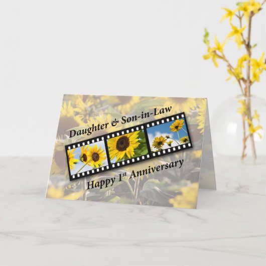 娘と娘婿の結婚1周年おめでとう カード (黄色い花)
