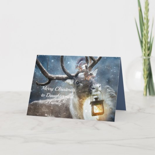 娘と家族のための冬のおもしろいクリスマスカード サンキューカード (正面)