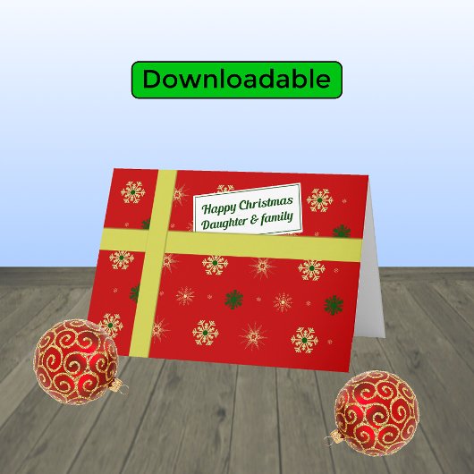 娘と家族の赤いクリスマスの小包 シーズンカード