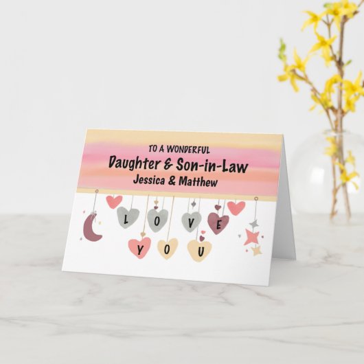 娘と息子の義理のバレンタインハートムーンスター カード (黄色い花)