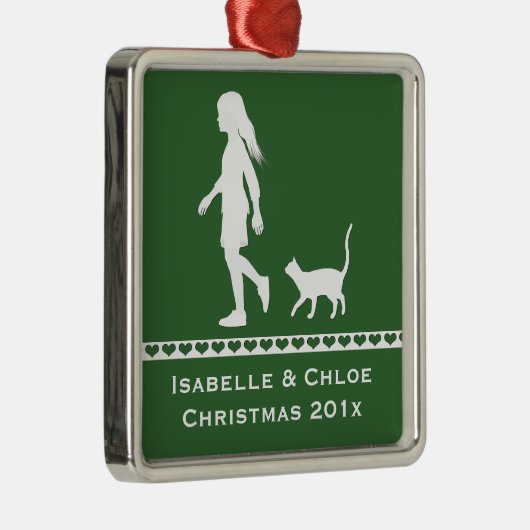 娘と猫:小さな女の子と子猫 メタルオーナメント (右)