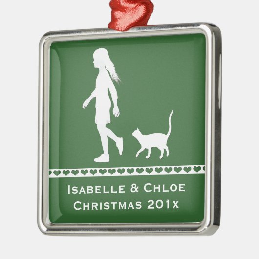 娘と猫:小さな女の子と子猫 メタルオーナメント (左)