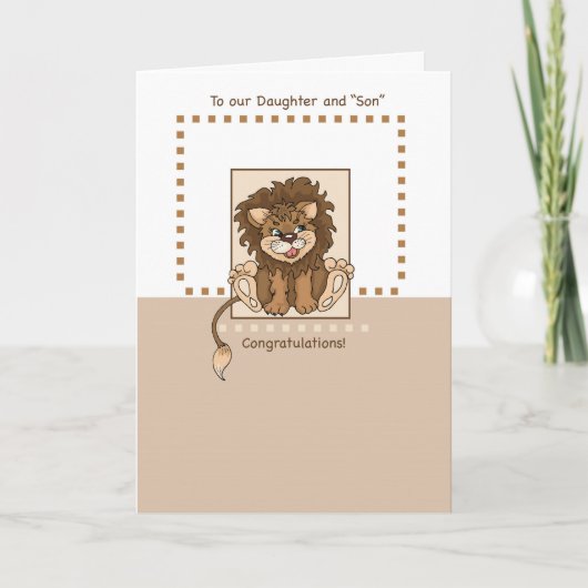 娘と"息子"おめでとうベビーライオン カード (正面)