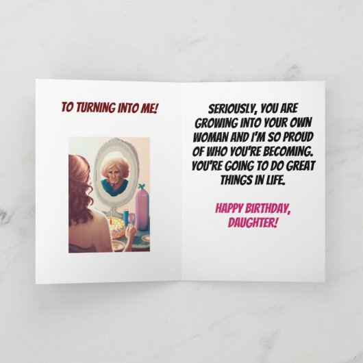 娘になろうとしている女おもしろい性誕生日 カード (内部)